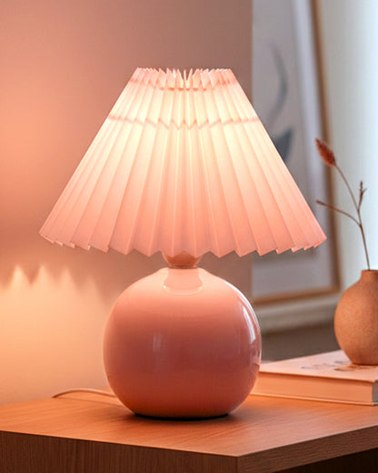 Bedside White Ceramic Table Lamp, Classic Desk lamp for Living Room Bedroom, Farmhouse Nightstand Lamps Round with Jute Pleated Shade