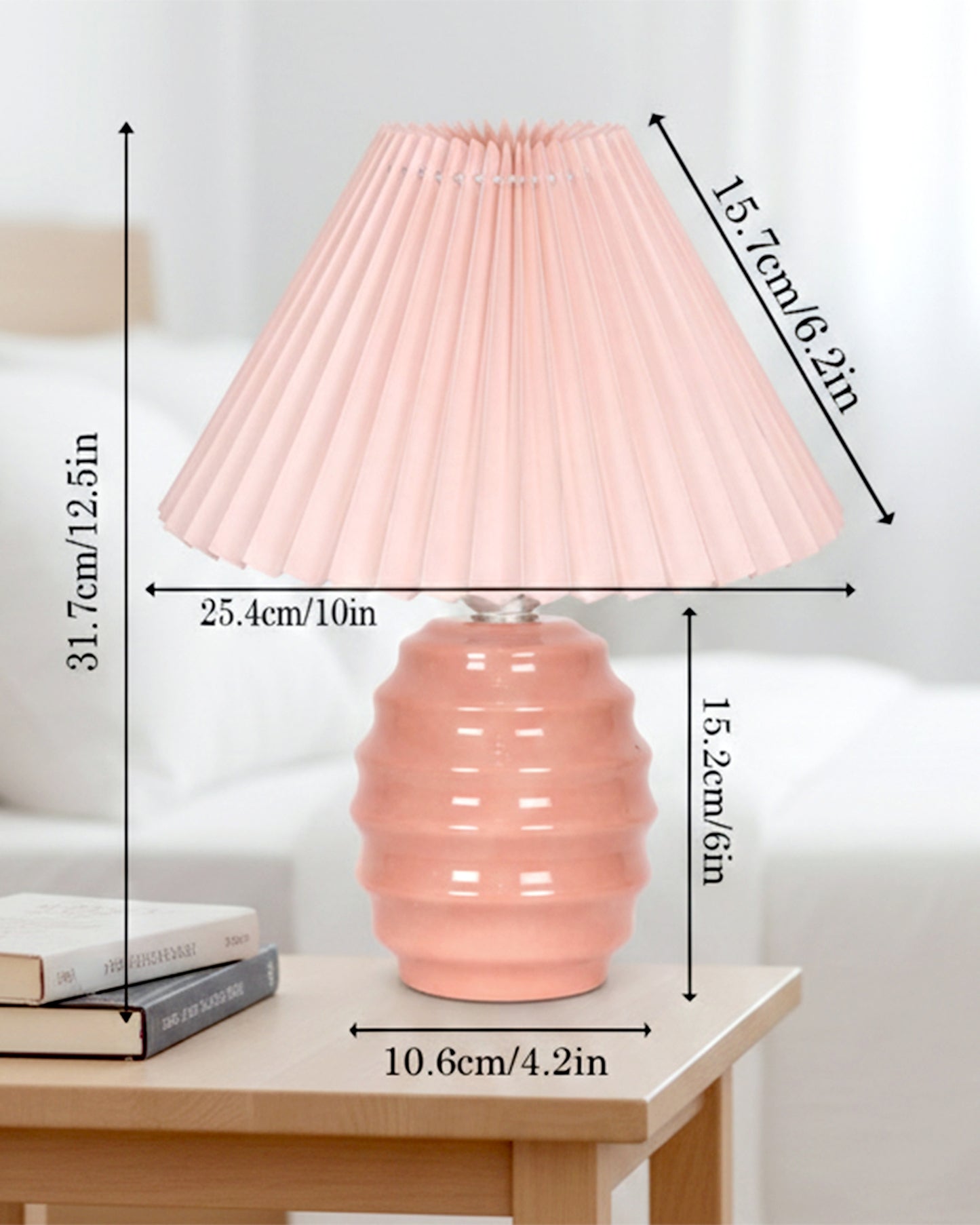 Homesake® Bedside Ceramic Table Lamp, Classic Desk lamp for Living Room Bedroom, Farmhouse Nightstand Lamps Ribbed with White Fabric Shade
