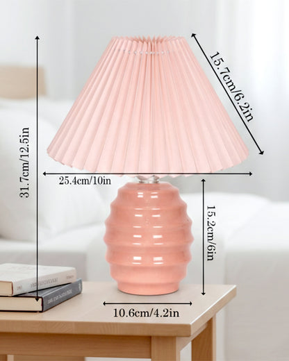 Homesake® Bedside Ceramic Table Lamp, Classic Desk lamp for Living Room Bedroom, Farmhouse Nightstand Lamps Ribbed with White Fabric Shade