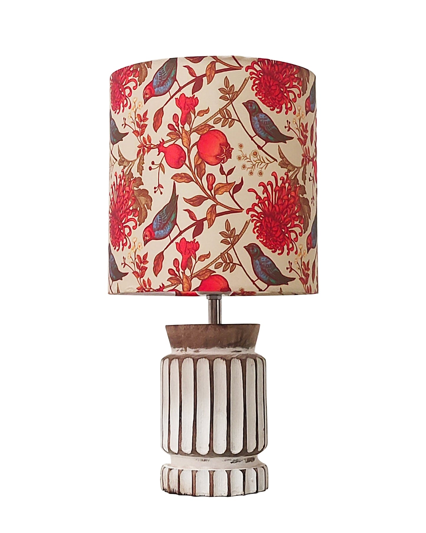 Retro Farmhouse Table Lamp for Living Room Bedroom Rustic Linen Bedside Nightstand Lamps for Kids Room Study Office Wood, Carved Cylinder.