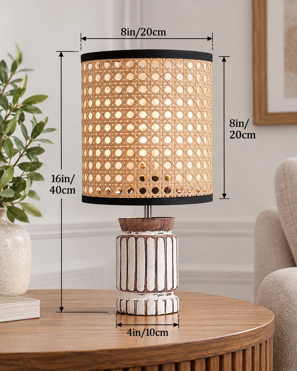 Homesake® Retro Farmhouse Table Lamp Wooden Base for Living Room Bedroom Rustic Linen Bedside Nightstand Lamps for Kids Room Study Office Home Decor Metal Shade