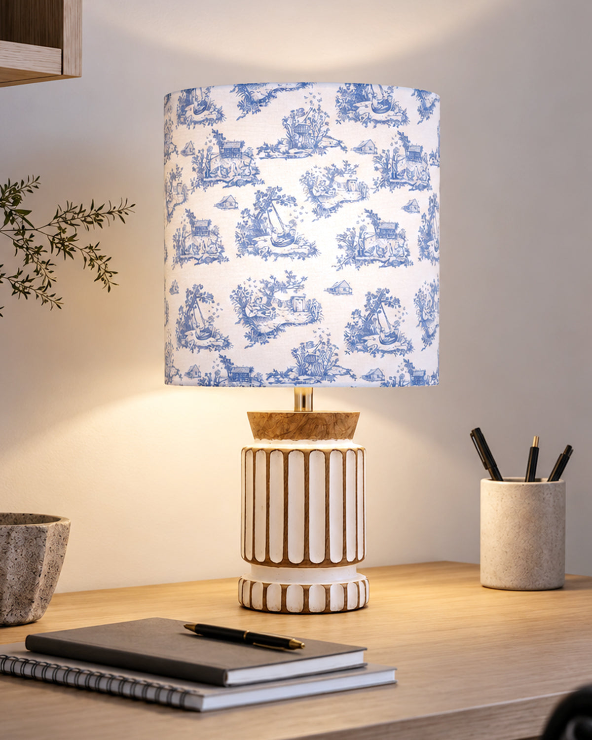 Homesake® Retro Farmhouse Table Lamp Wooden Base for Living Room Bedroom Rustic Linen Bedside Nightstand Lamps for Kids Room Study Office Home Decor Metal Shade