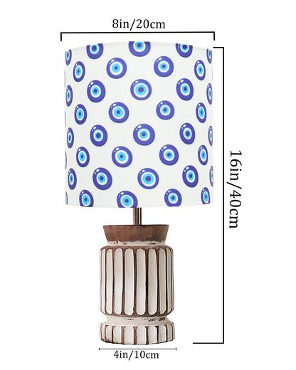 Retro Farmhouse Table Lamp for Living Room Bedroom Rustic Linen Bedside Nightstand Lamps for Kids Room Study Office Wood, Carved Cylinder.
