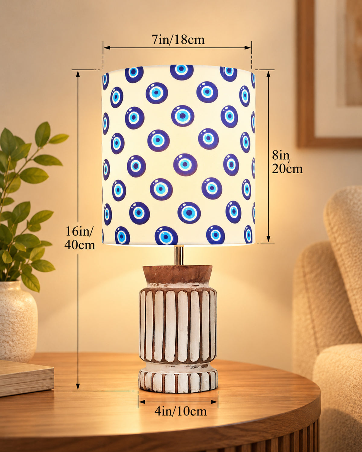 Homesake® Retro Farmhouse Table Lamp Wooden Base for Living Room Bedroom Rustic Linen Bedside Nightstand Lamps for Kids Room Study Office Home Decor Metal Shade