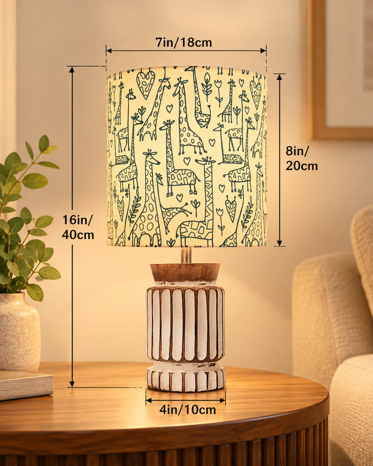 Homesake® Retro Farmhouse Table Lamp Wooden Base for Living Room Bedroom Rustic Linen Bedside Nightstand Lamps for Kids Room Study Office Home Decor Metal Shade