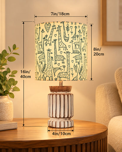 Homesake® Retro Farmhouse Table Lamp Wooden Base for Living Room Bedroom Rustic Linen Bedside Nightstand Lamps for Kids Room Study Office Home Decor Metal Shade