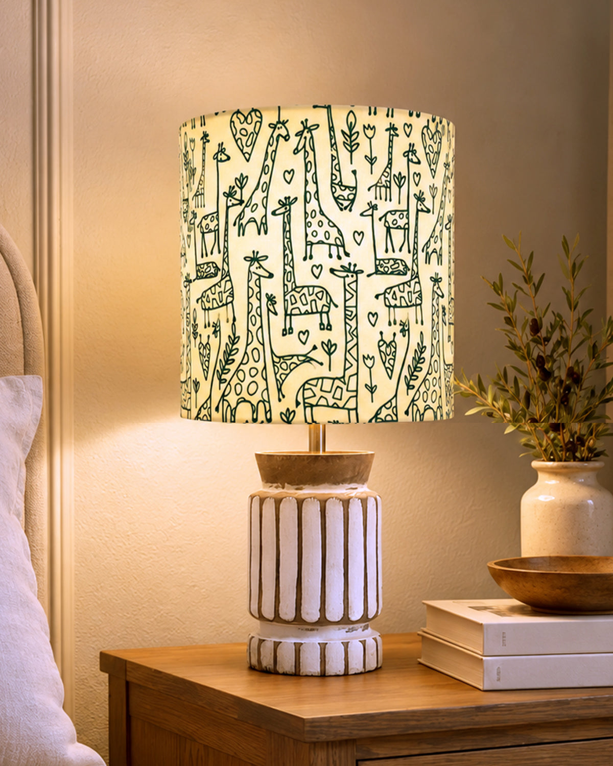 Homesake® Retro Farmhouse Table Lamp Wooden Base for Living Room Bedroom Rustic Linen Bedside Nightstand Lamps for Kids Room Study Office Home Decor Metal Shade