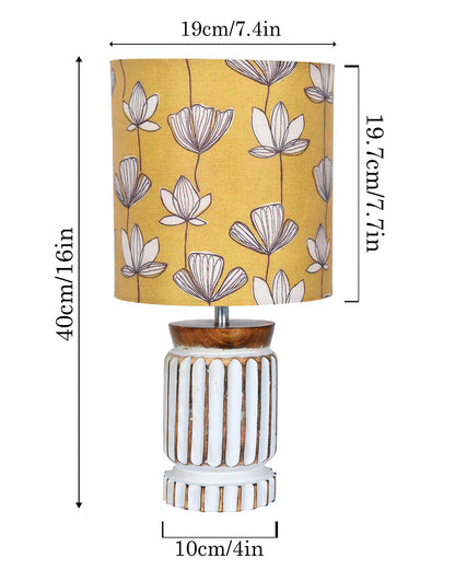 Retro Farmhouse Table Lamp for Living Room Bedroom Rustic Linen Bedside Nightstand Lamps for Kids Room Study Office Wood, Carved Cylinder.