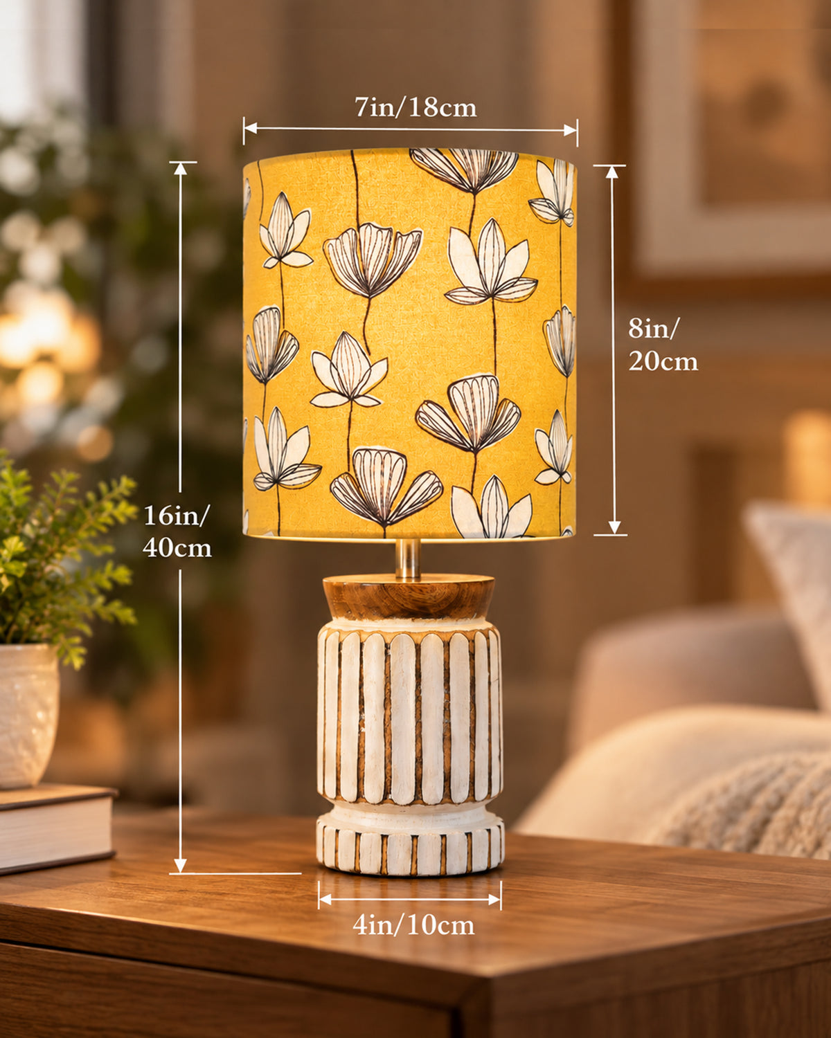 Homesake® Retro Farmhouse Table Lamp Wooden Base for Living Room Bedroom Rustic Linen Bedside Nightstand Lamps for Kids Room Study Office Home Decor Metal Shade