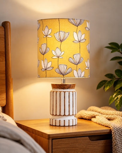 Homesake® Retro Farmhouse Table Lamp Wooden Base for Living Room Bedroom Rustic Linen Bedside Nightstand Lamps for Kids Room Study Office Home Decor Metal Shade