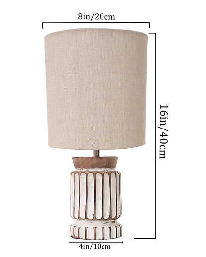 Retro Farmhouse Table Lamp for Living Room Bedroom Rustic Linen Bedside Nightstand Lamps for Kids Room Study Office Wood, Carved Cylinder.