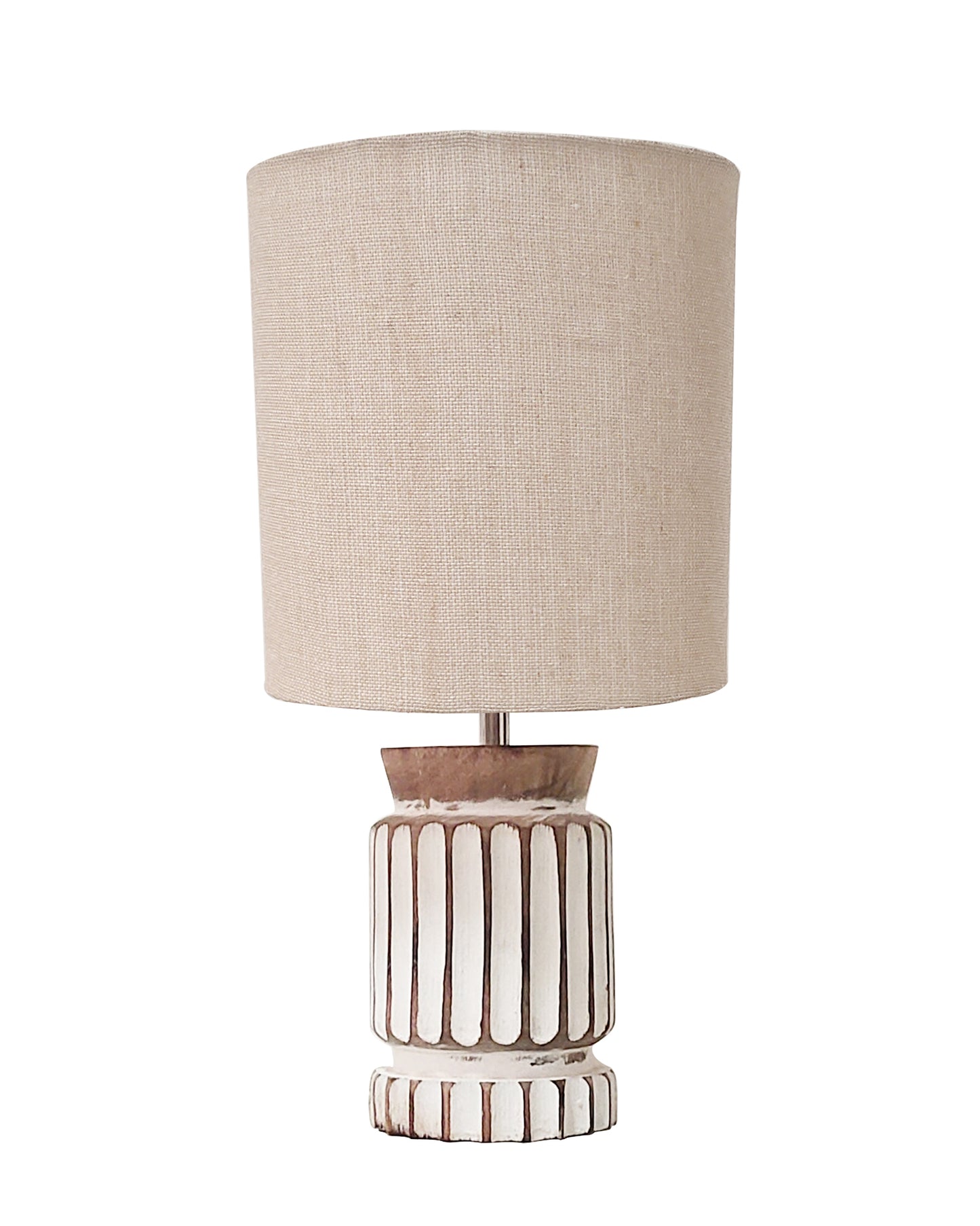 Retro Farmhouse Table Lamp for Living Room Bedroom Rustic Linen Bedside Nightstand Lamps for Kids Room Study Office Wood, Carved Cylinder.