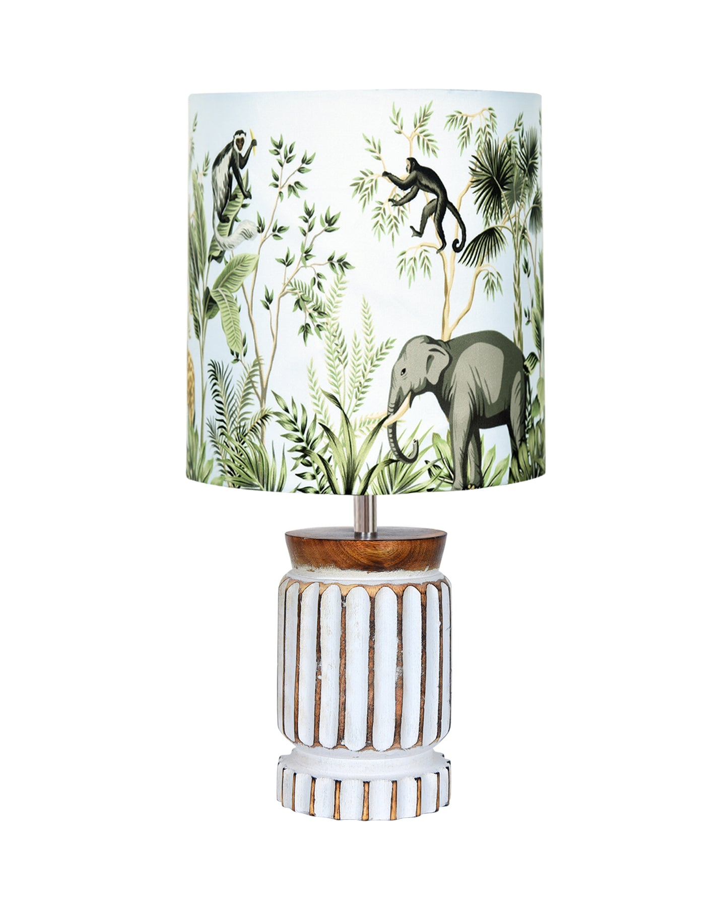 Retro Farmhouse Table Lamp for Living Room Bedroom Rustic Linen Bedside Nightstand Lamps for Kids Room Study Office Wood, Carved Cylinder.