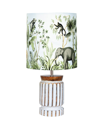 Retro Farmhouse Table Lamp for Living Room Bedroom Rustic Linen Bedside Nightstand Lamps for Kids Room Study Office Wood, Carved Cylinder.