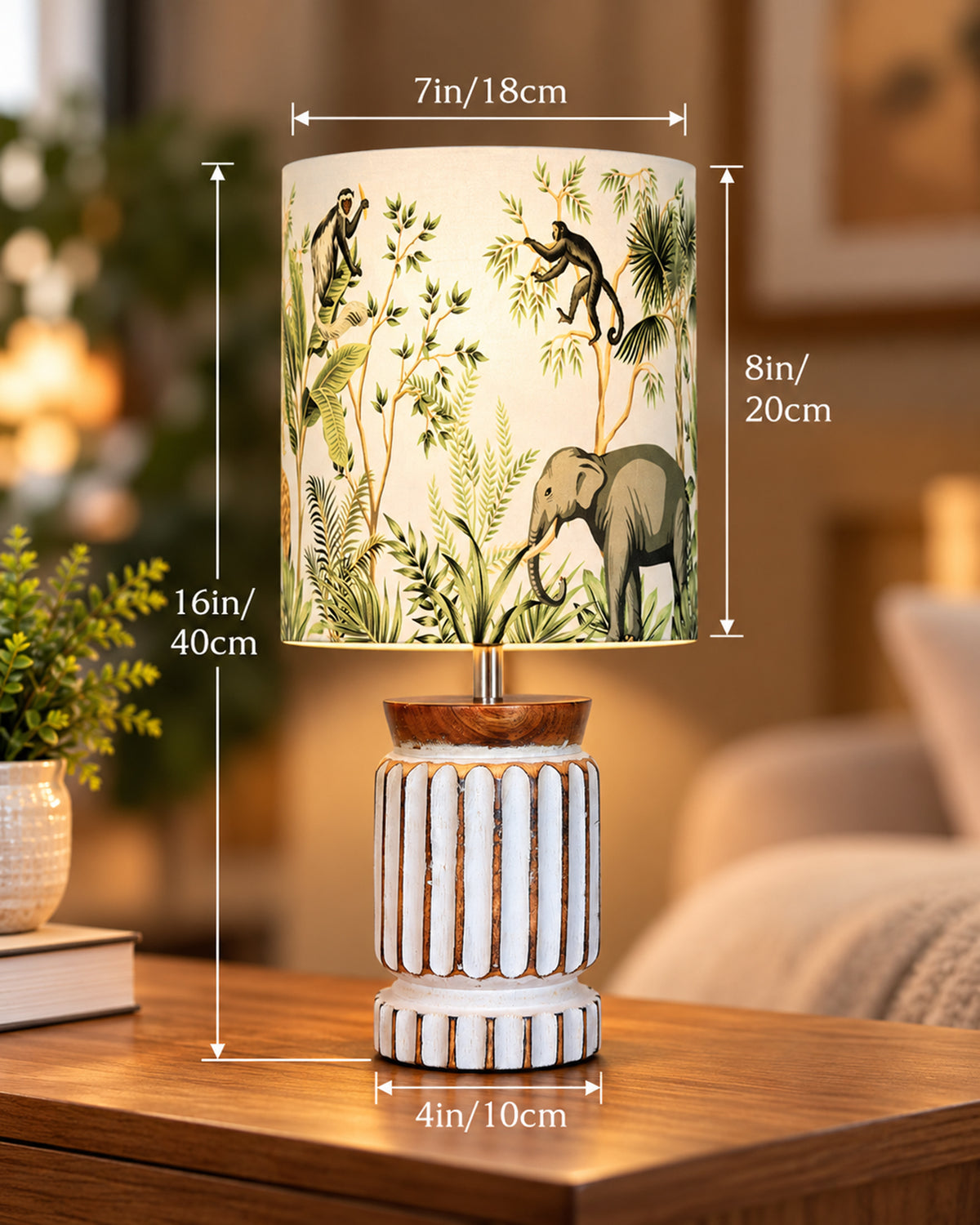 Homesake® Retro Farmhouse Table Lamp Wooden Base for Living Room Bedroom Rustic Linen Bedside Nightstand Lamps for Kids Room Study Office Home Decor Metal Shade