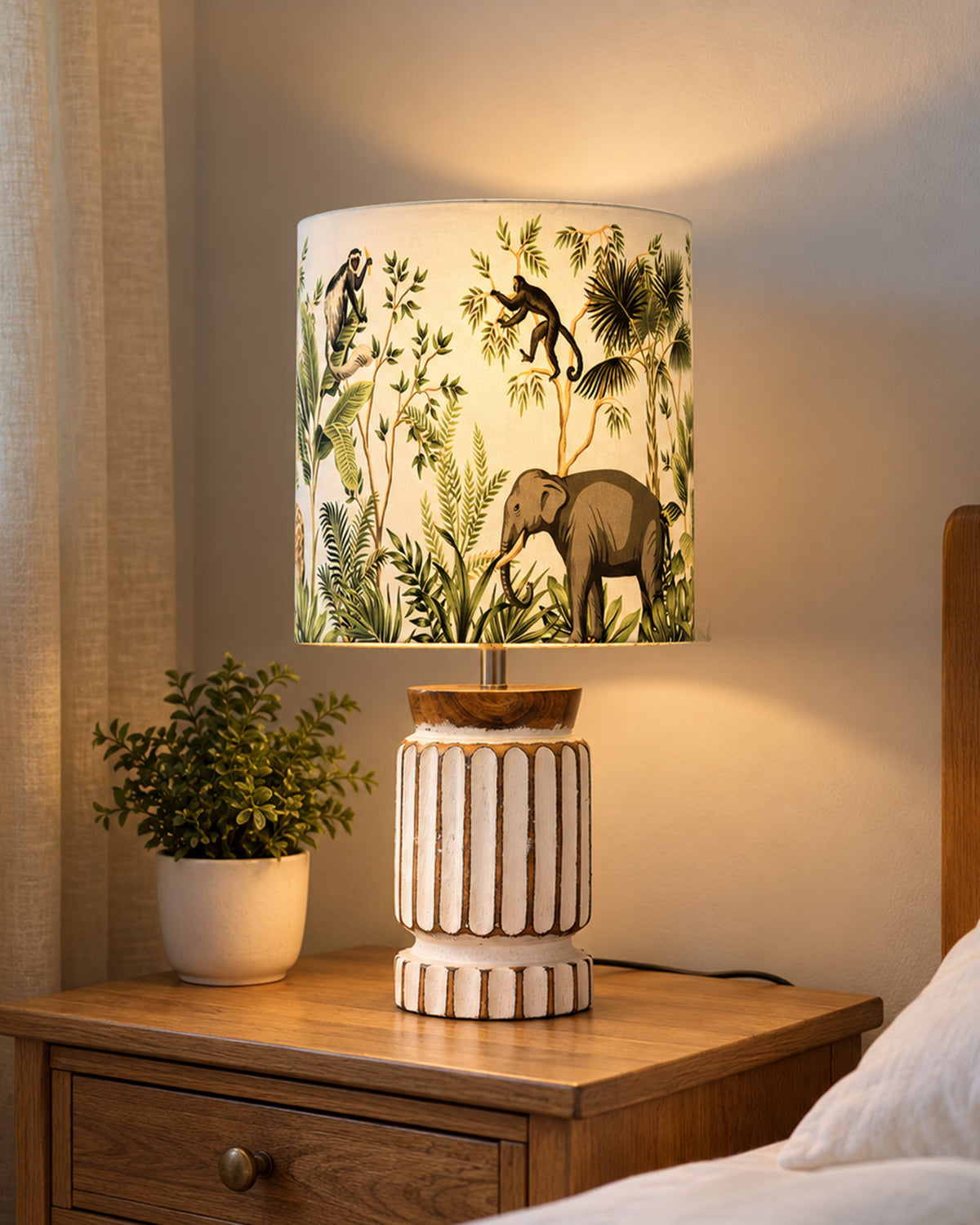 Homesake® Retro Farmhouse Table Lamp Wooden Base for Living Room Bedroom Rustic Linen Bedside Nightstand Lamps for Kids Room Study Office Home Decor Metal Shade