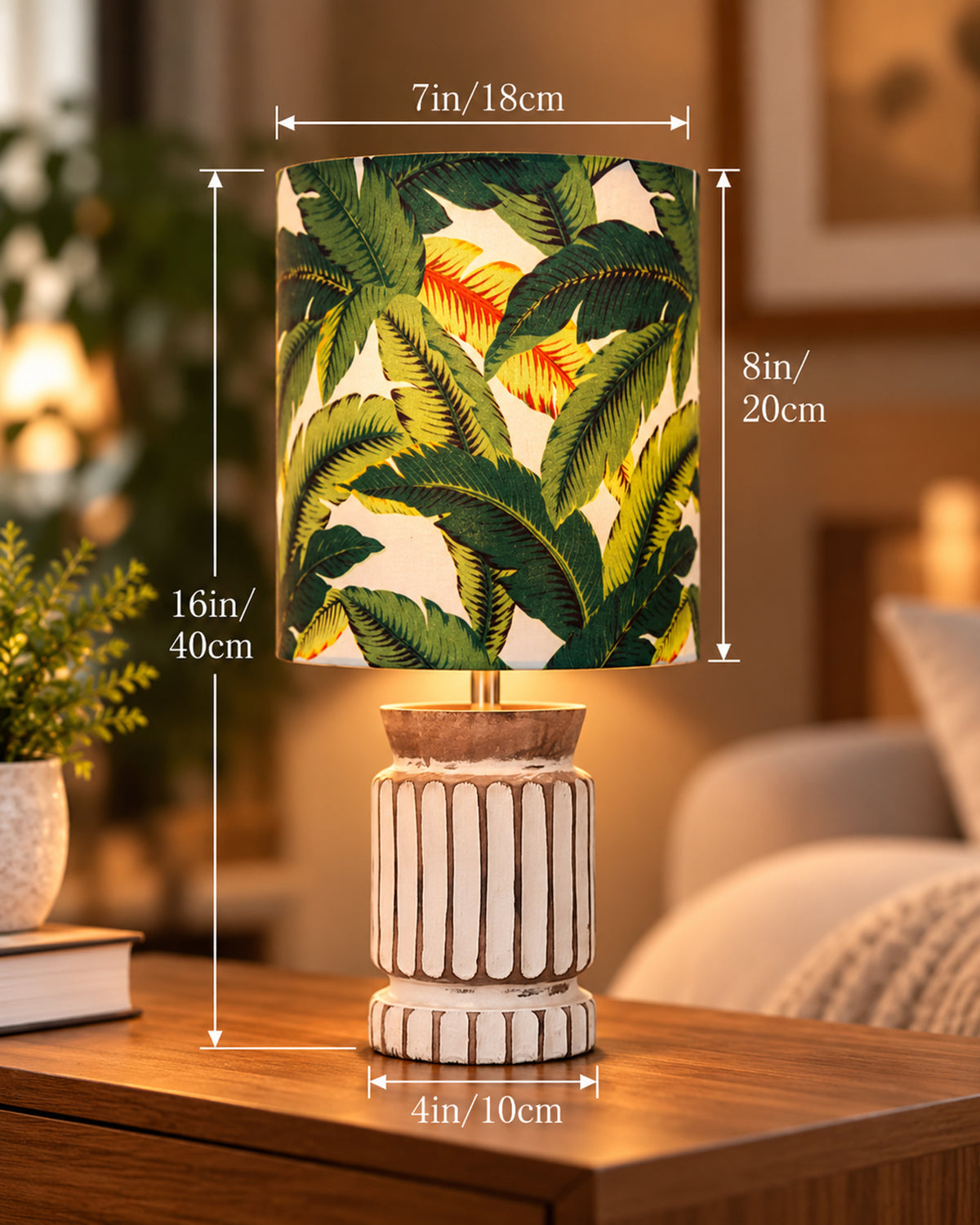Homesake® Retro Farmhouse Table Lamp Wooden Base for Living Room Bedroom Rustic Linen Bedside Nightstand Lamps for Kids Room Study Office Home Decor Metal Shade