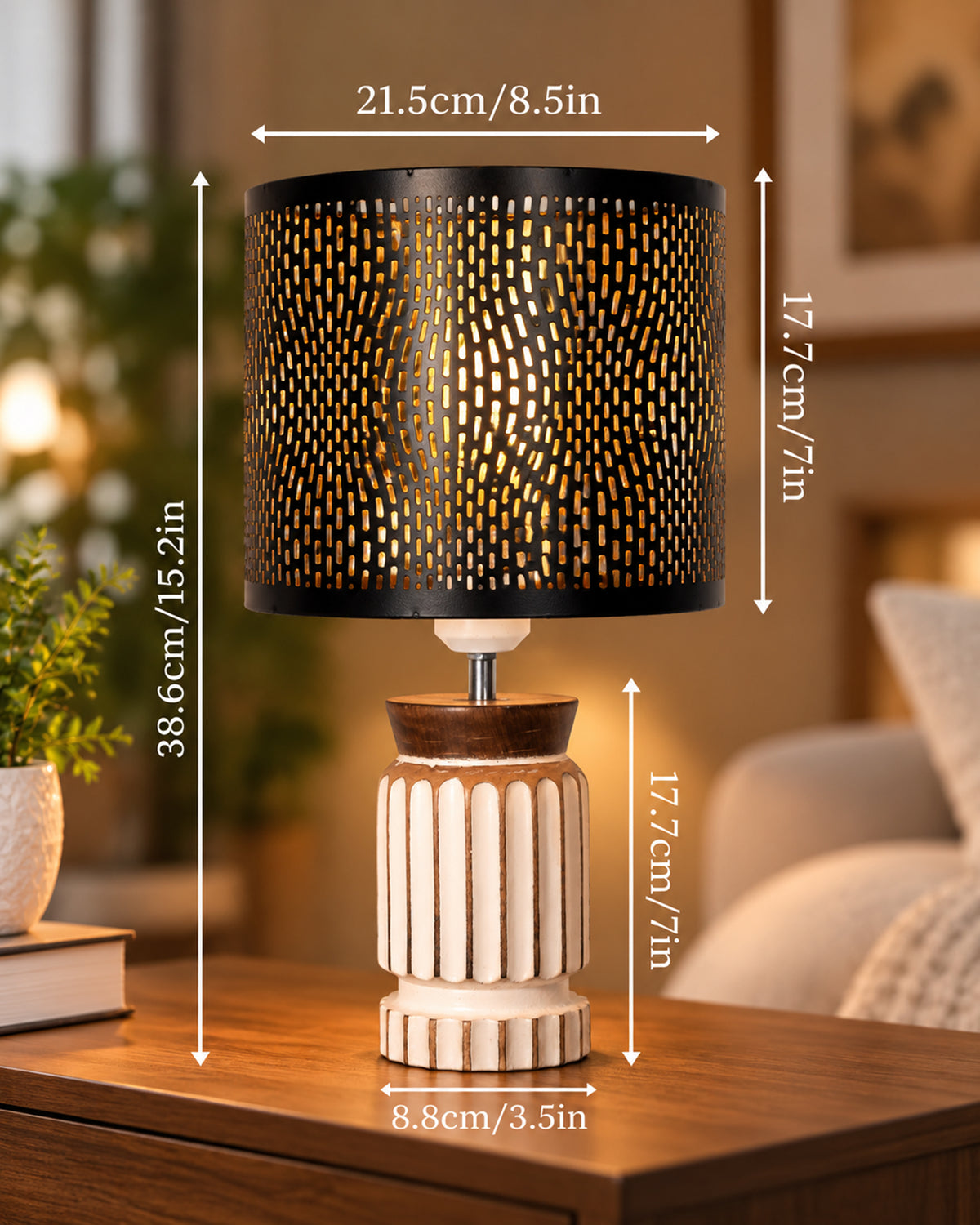 Homesake® Retro Farmhouse Table Lamp Wooden Base for Living Room Bedroom Rustic Linen Bedside Nightstand Lamps for Kids Room Study Office Home Decor Metal Shade