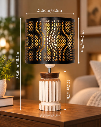 Homesake® Retro Farmhouse Table Lamp Wooden Base for Living Room Bedroom Rustic Linen Bedside Nightstand Lamps for Kids Room Study Office Home Decor Metal Shade