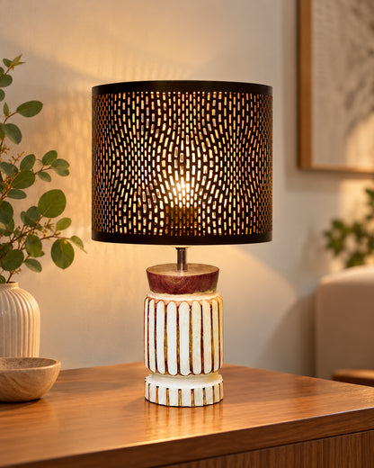 Homesake® Retro Farmhouse Table Lamp Wooden Base for Living Room Bedroom Rustic Linen Bedside Nightstand Lamps for Kids Room Study Office Home Decor Metal Shade