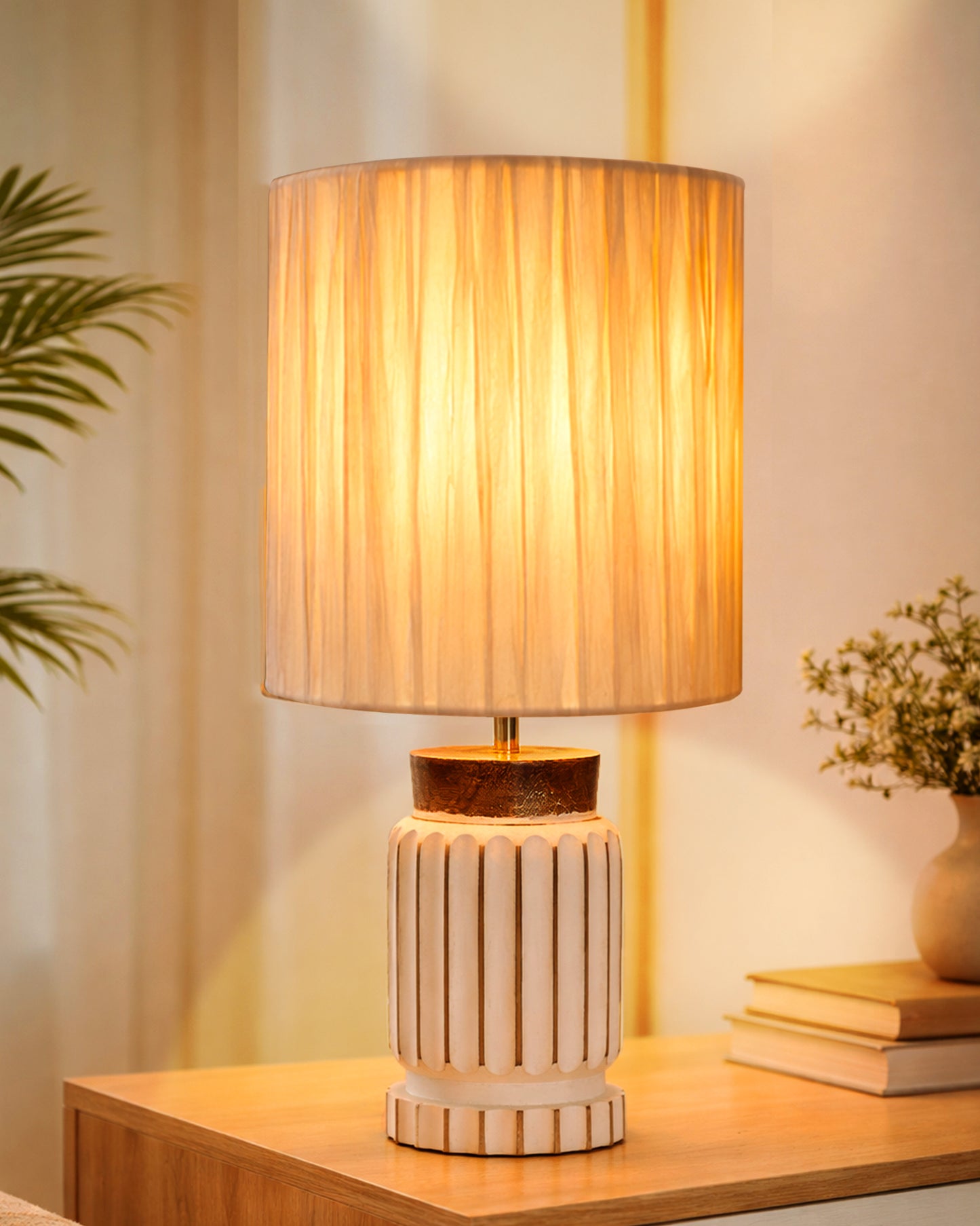 Homesake® Retro Farmhouse Table Lamp Wooden Base for Living Room Bedroom Rustic Linen Bedside Nightstand Lamps for Kids Room Study Office Home Decor Metal Shade