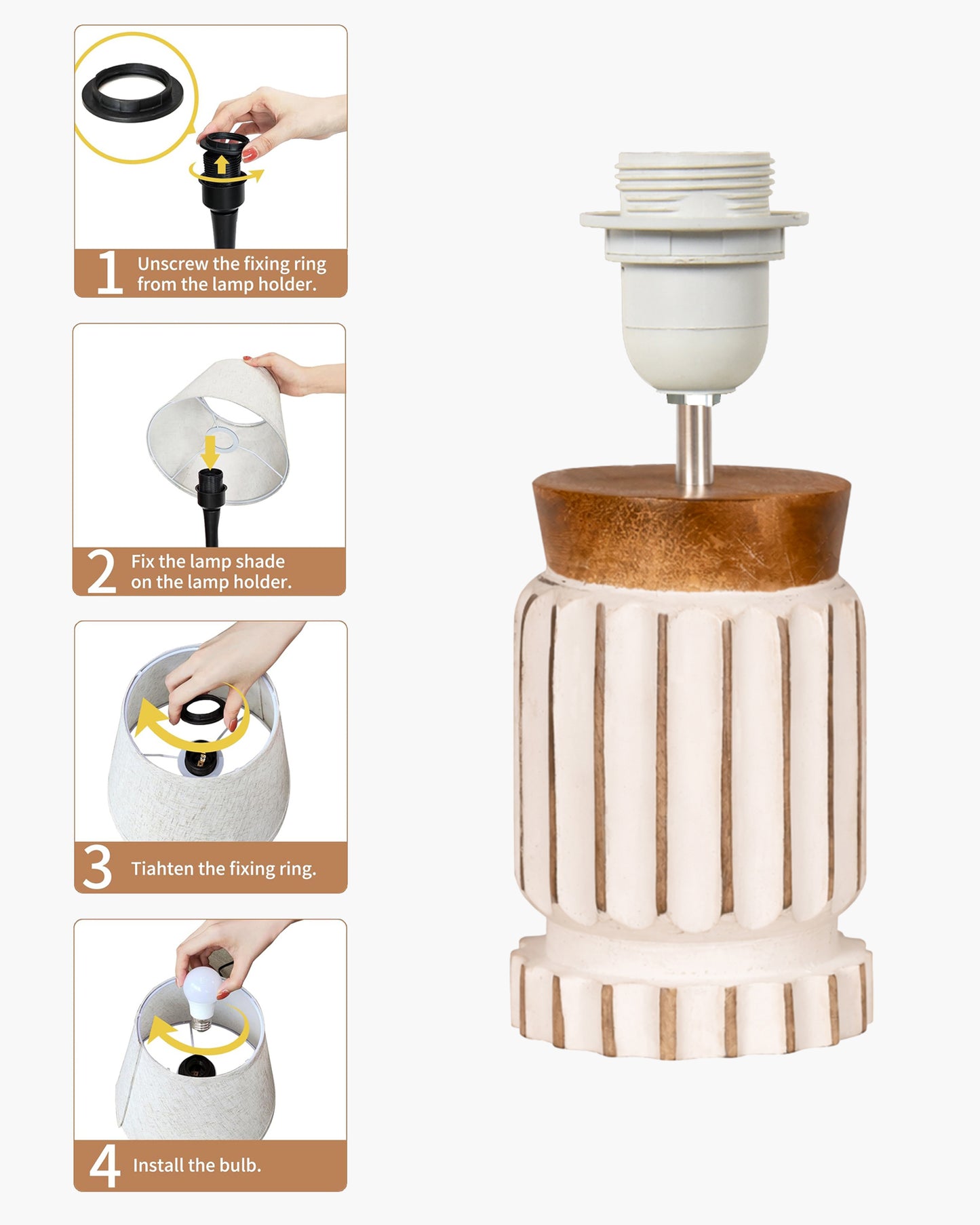 Homesake® Retro Farmhouse Table Lamp Wooden Base for Living Room Bedroom Rustic Linen Bedside Nightstand Lamps for Kids Room Study Office Home Decor Metal Shade