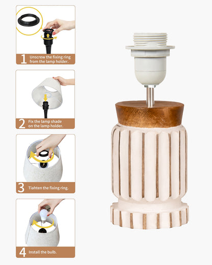 Homesake® Retro Farmhouse Table Lamp Wooden Base for Living Room Bedroom Rustic Linen Bedside Nightstand Lamps for Kids Room Study Office Home Decor Metal Shade