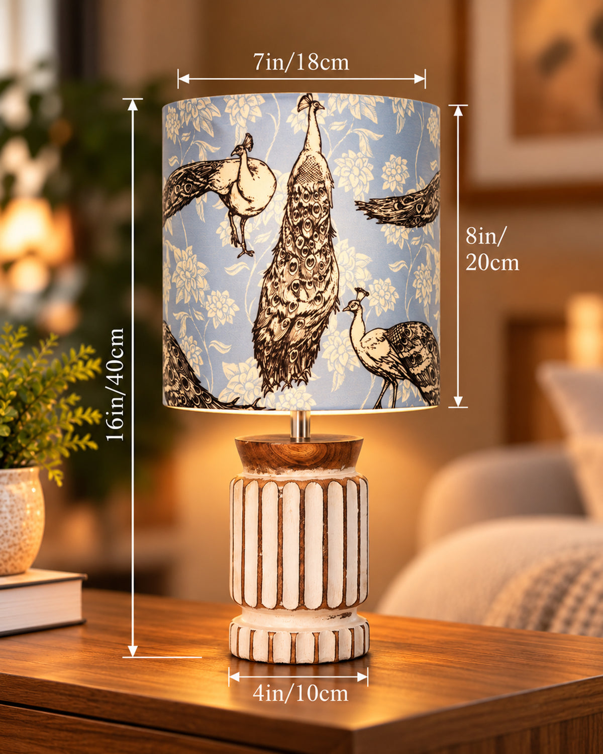 Homesake® Retro Farmhouse Table Lamp Wooden Base for Living Room Bedroom Rustic Linen Bedside Nightstand Lamps for Kids Room Study Office Home Decor Metal Shade