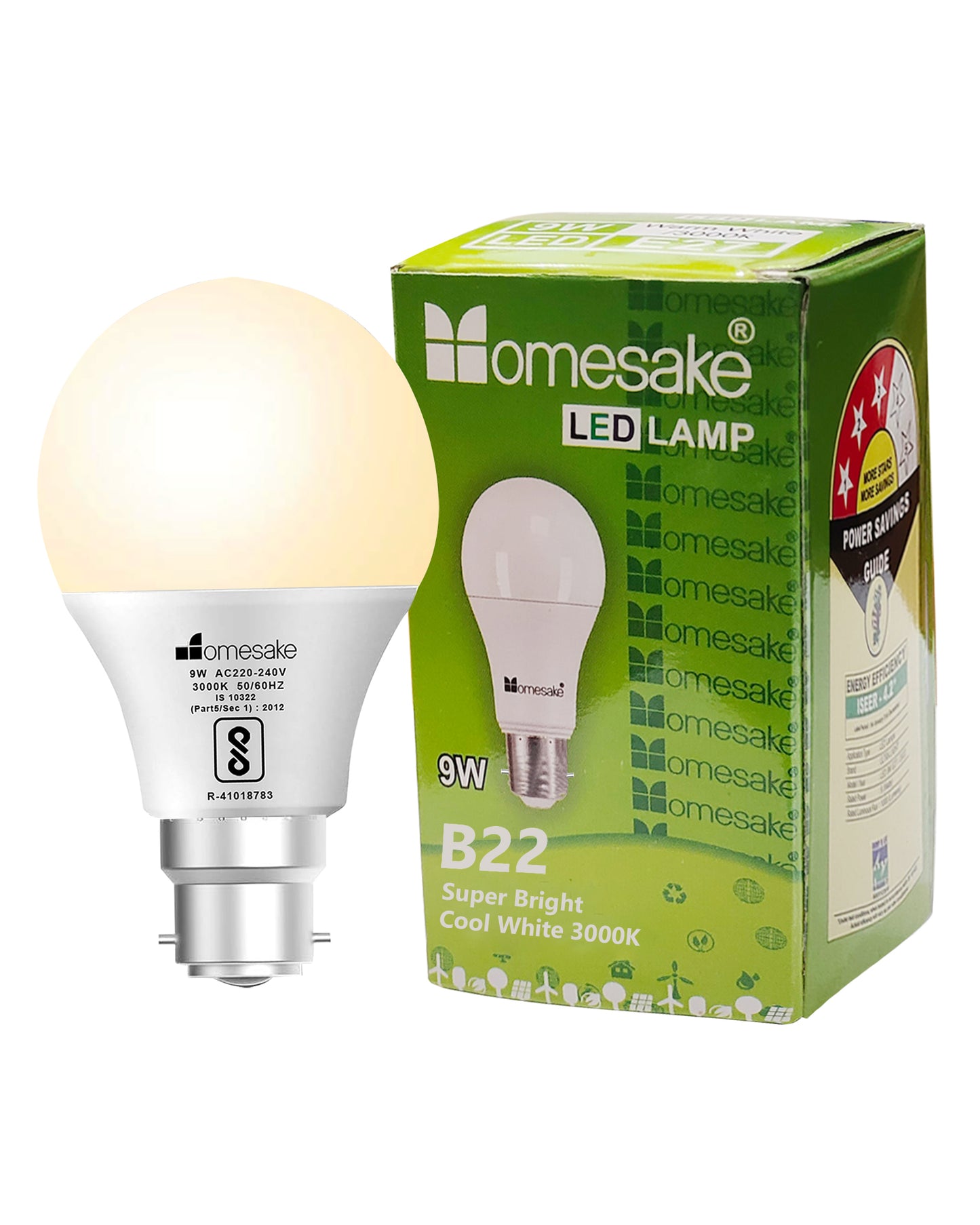 Homesake® B22 Light Bulbs Cool White 6000K 9W Standard Edison Base Bulb,for Bedroom Living Room, Energy Saving LED Light Bulb for Home, Office & Study Room