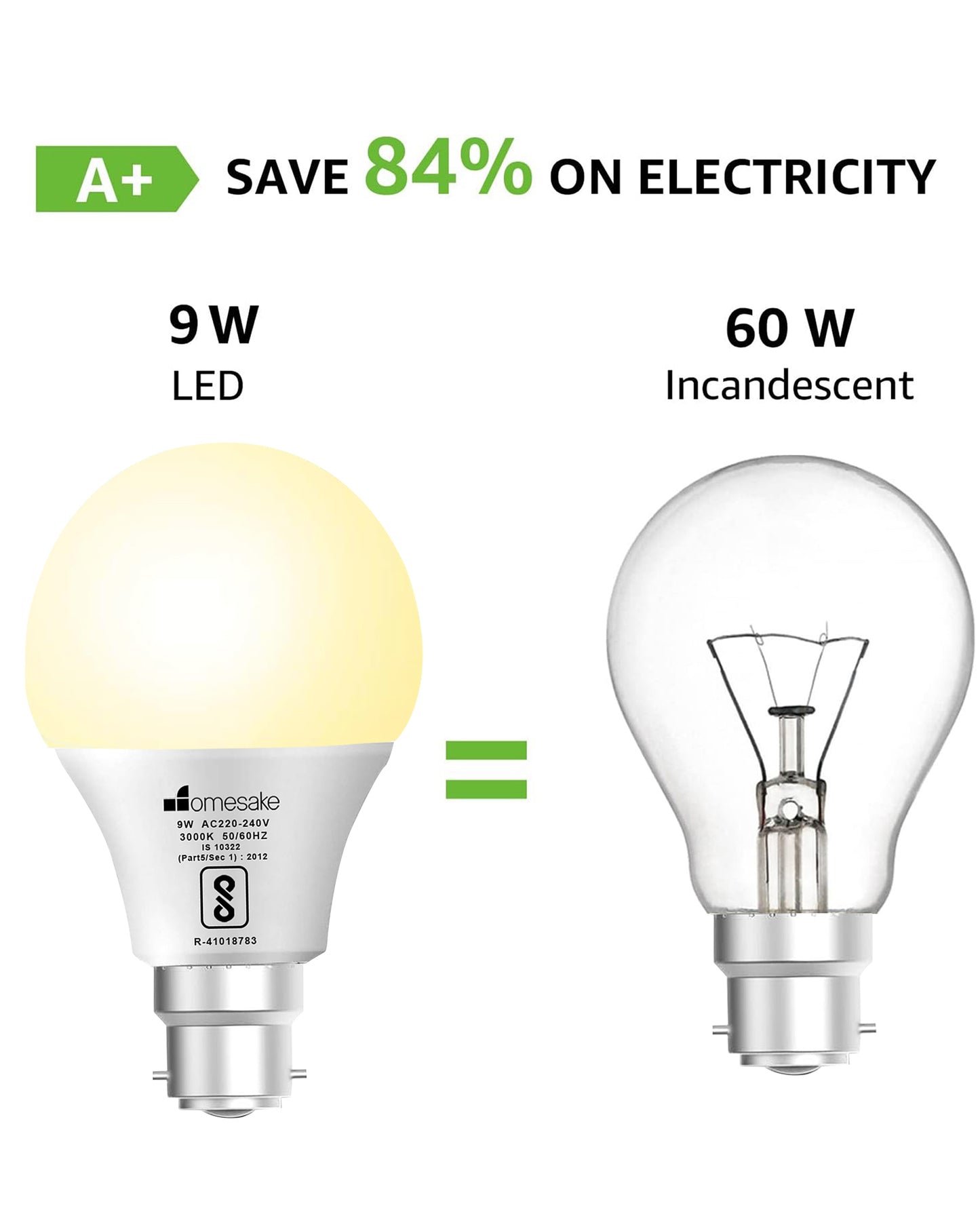 Homesake® B22 Light Bulbs Cool White 6000K 9W Standard Edison Base Bulb,for Bedroom Living Room, Energy Saving LED Light Bulb for Home, Office & Study Room