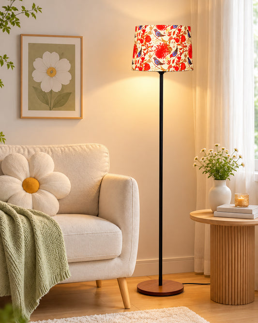 Homesake® Modern Floor Lamp for Living Room Traditional Farmhouse Boho Floor Lamp Mid-Century Pole Lamp, Linen Lamp Shade Side Standing Lamps | Corner Lamp Light | Hall Bedroom Office, Pleated White