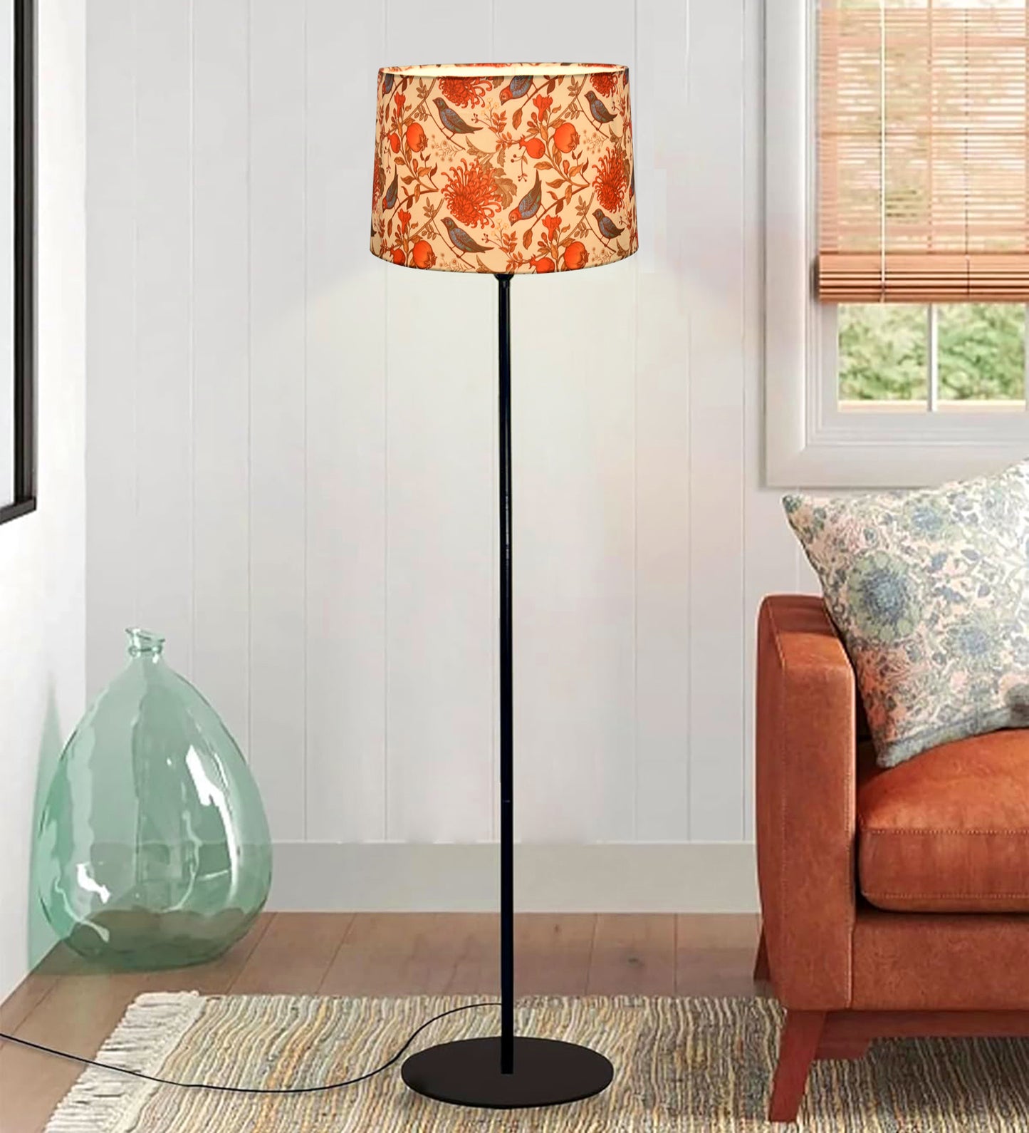 Homesake® Modern Floor Lamp for Living Room Traditional Farmhouse Boho Floor Lamp Mid-Century Pole Lamp, Linen Lamp Shade Side Standing Lamps | Corner Lamp Light | Hall Bedroom Office, Pleated White