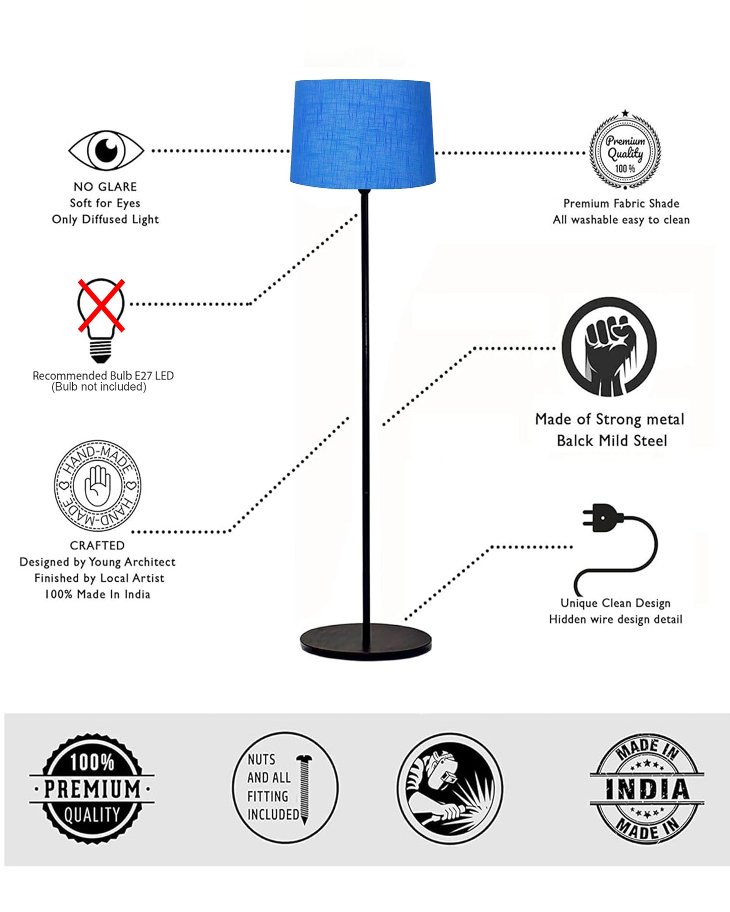 Homesake® Modern Floor Lamp for Living Room Traditional Farmhouse Boho Floor Lamp Mid-Century Pole Lamp, Linen Lamp Shade Side Standing Lamps | Corner Lamp Light | Hall Bedroom Office, Pleated White