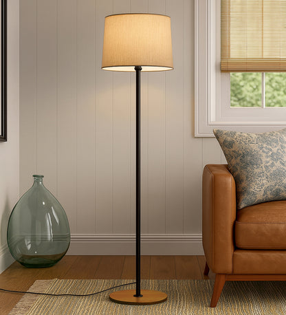 Homesake® Modern Floor Lamp for Living Room Traditional Farmhouse Boho Floor Lamp Mid-Century Pole Lamp, Linen Lamp Shade Side Standing Lamps | Corner Lamp Light | Hall Bedroom Office, Pleated White