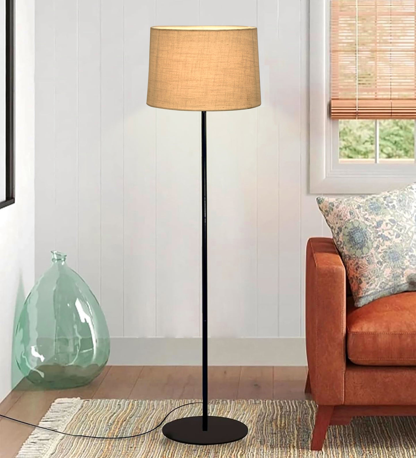 Homesake® Modern Floor Lamp for Living Room Traditional Farmhouse Boho Floor Lamp Mid-Century Pole Lamp, Linen Lamp Shade Side Standing Lamps | Corner Lamp Light | Hall Bedroom Office, Pleated White