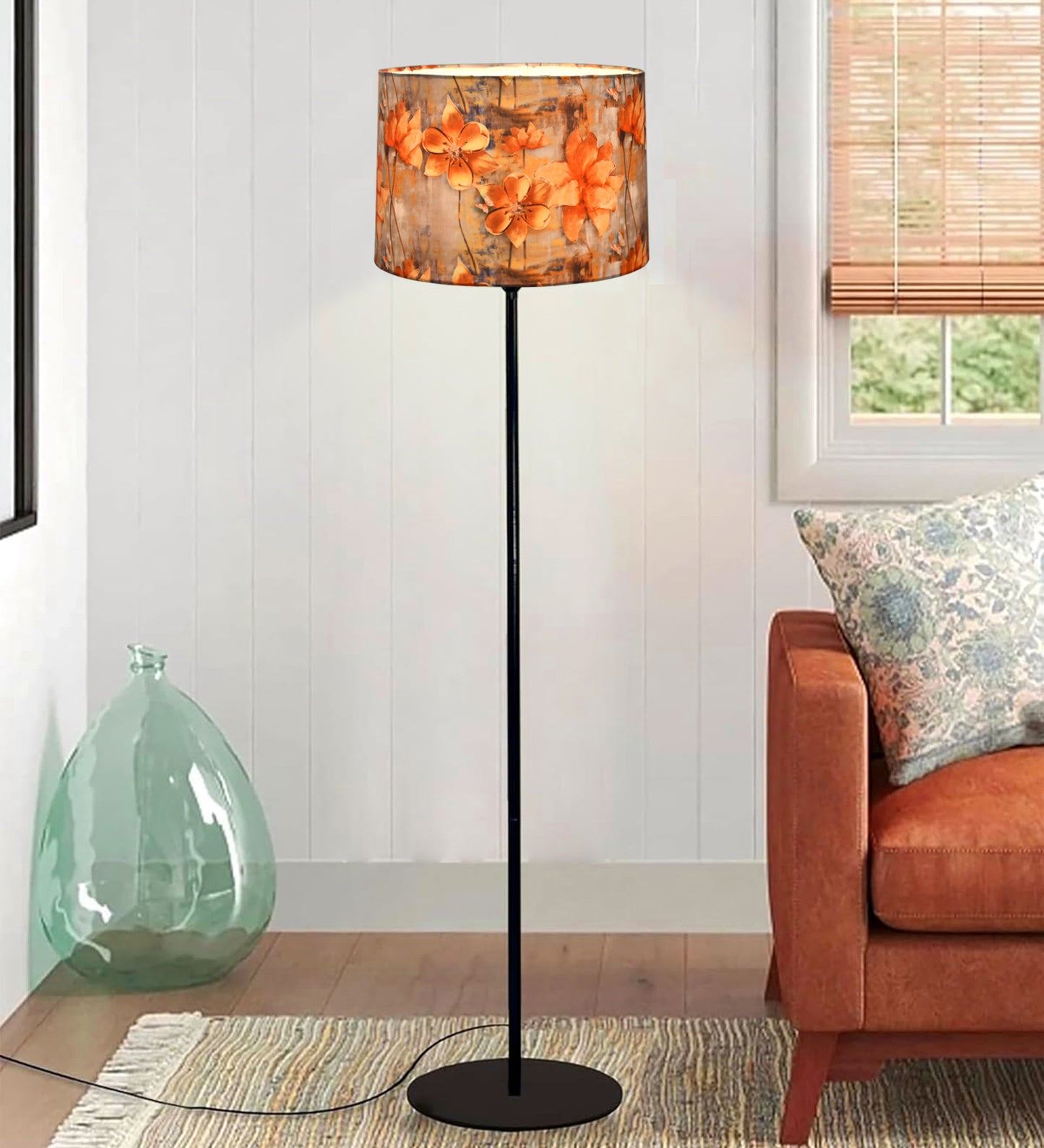 Homesake® Modern Floor Lamp for Living Room Traditional Farmhouse Boho Floor Lamp Mid-Century Pole Lamp, Linen Lamp Shade Side Standing Lamps | Corner Lamp Light | Hall Bedroom Office, Pleated White