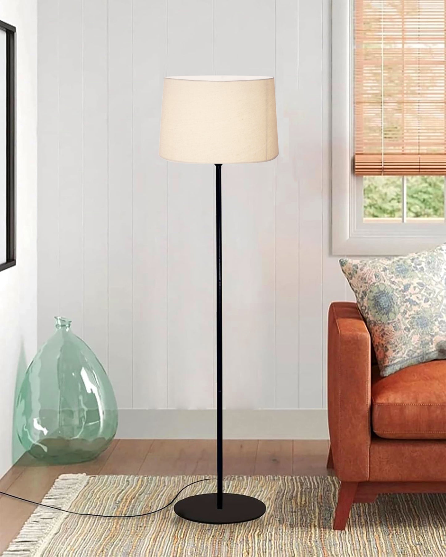 Homesake® Modern Floor Lamp for Living Room Traditional Farmhouse Boho Floor Lamp Mid-Century Pole Lamp, Linen Lamp Shade Side Standing Lamps | Corner Lamp Light | Hall Bedroom Office, Pleated White