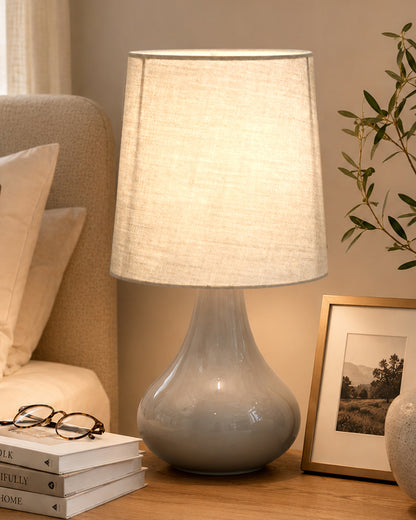 Bedside Ceramic Table Lamp, Classic Desk lamp for Living Room Bedroom, Farmhouse Nightstand Lamps Teardrop with Sage Fabric Shade