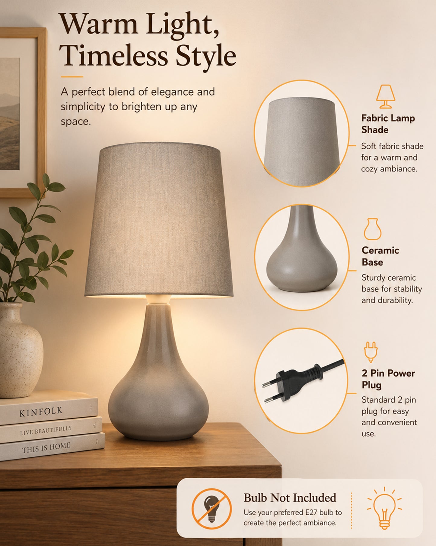 Bedside Ceramic Table Lamp, Classic Desk lamp for Living Room Bedroom, Farmhouse Nightstand Lamps Teardrop with Sage Fabric Shade