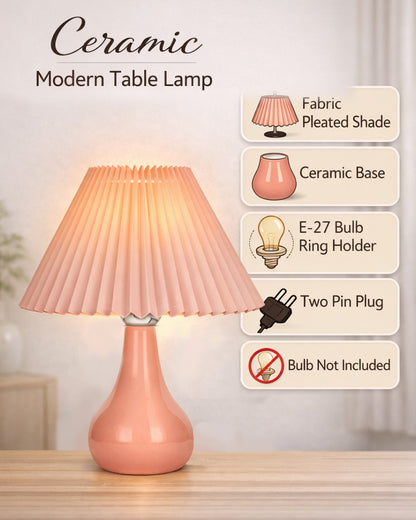 Bedside Ceramic Table Lamp, Classic Desk lamp for Living Room Bedroom, Farmhouse Nightstand Lamps Teardrop with Sage Fabric Shade