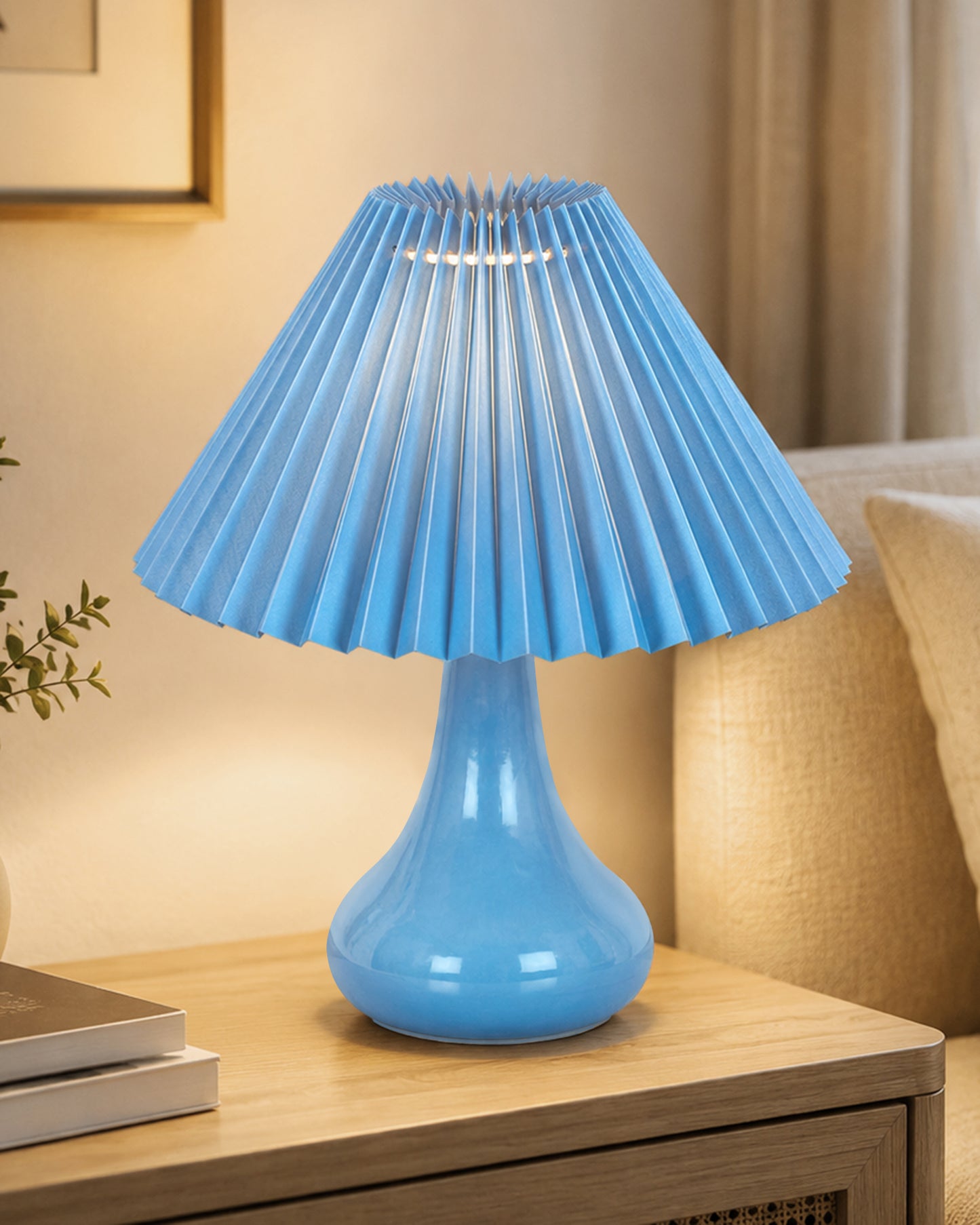 Bedside Ceramic Table Lamp, Classic Desk lamp for Living Room Bedroom, Farmhouse Nightstand Lamps Teardrop with Sage Fabric Shade