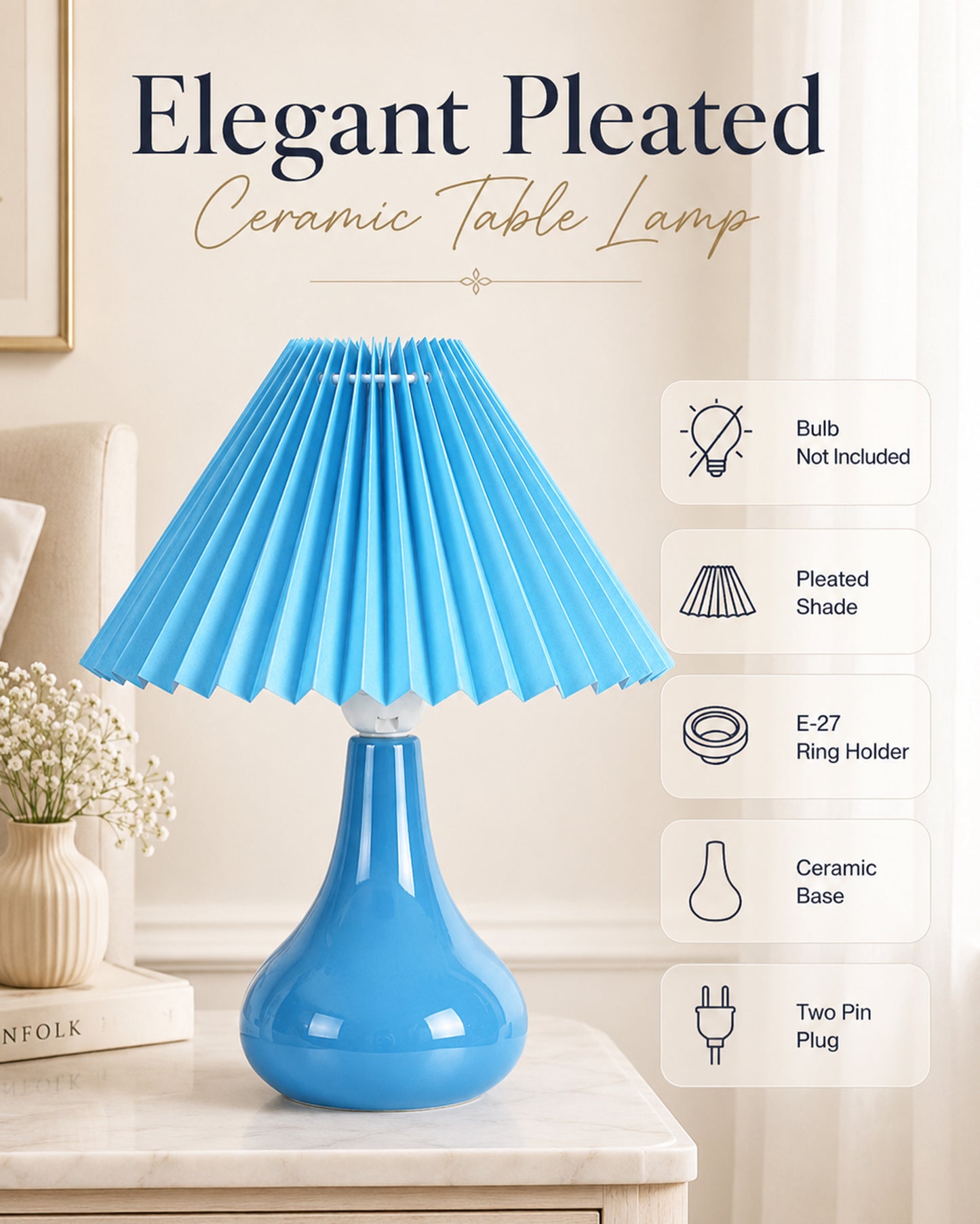 Bedside Ceramic Table Lamp, Classic Desk lamp for Living Room Bedroom, Farmhouse Nightstand Lamps Teardrop with Sage Fabric Shade