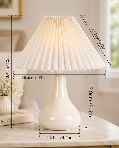 Bedside Ceramic Table Lamp, Classic Desk lamp for Living Room Bedroom, Farmhouse Nightstand Lamps Teardrop with Sage Fabric Shade