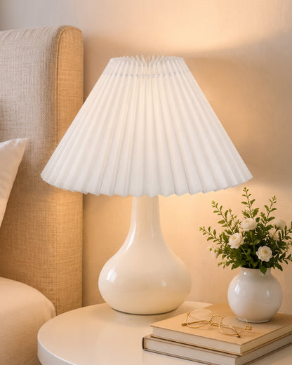 Bedside Ceramic Table Lamp, Classic Desk lamp for Living Room Bedroom, Farmhouse Nightstand Lamps Teardrop with Sage Fabric Shade