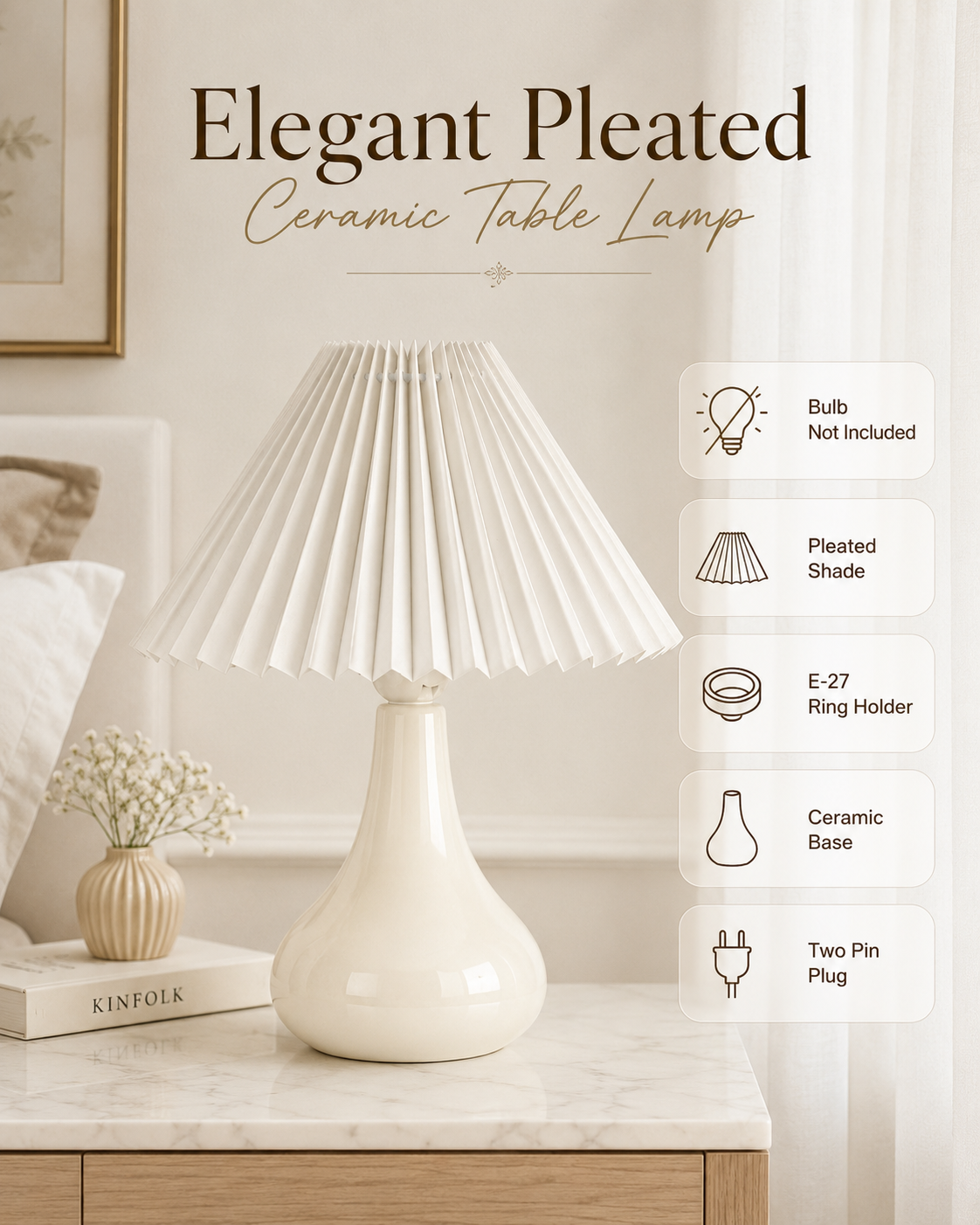 Bedside Ceramic Table Lamp, Classic Desk lamp for Living Room Bedroom, Farmhouse Nightstand Lamps Teardrop with Sage Fabric Shade