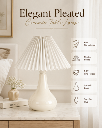 Bedside Ceramic Table Lamp, Classic Desk lamp for Living Room Bedroom, Farmhouse Nightstand Lamps Teardrop with Sage Fabric Shade