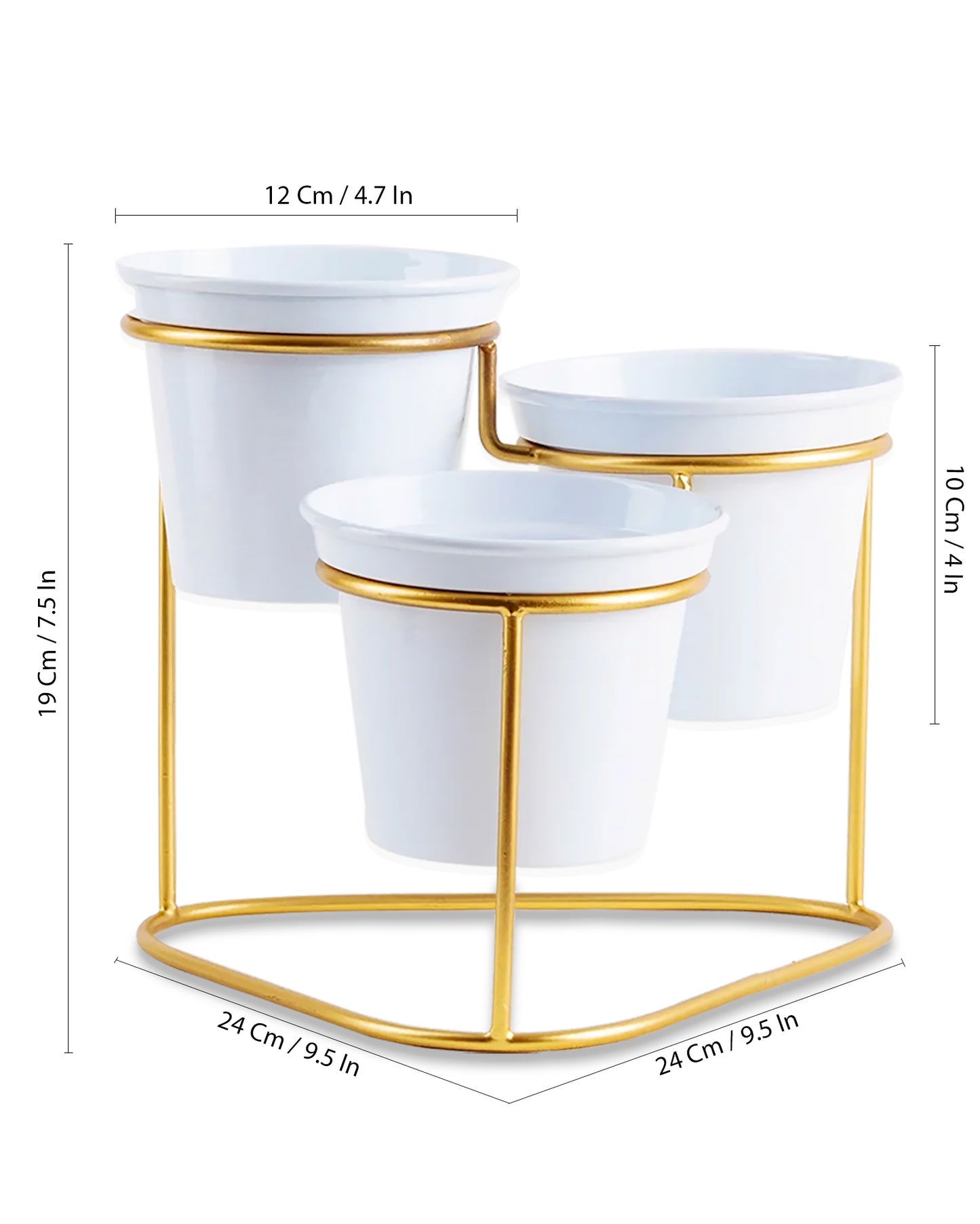 Homesake® Gold and White Metal Triple Planter ,Pot for Succulents, Cactus & Small Plants - Minimalistic Design for Desk Window Modern Kitchen