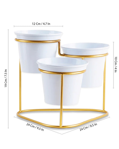 Homesake® Gold and White Metal Triple Planter ,Pot for Succulents, Cactus & Small Plants - Minimalistic Design for Desk Window Modern Kitchen