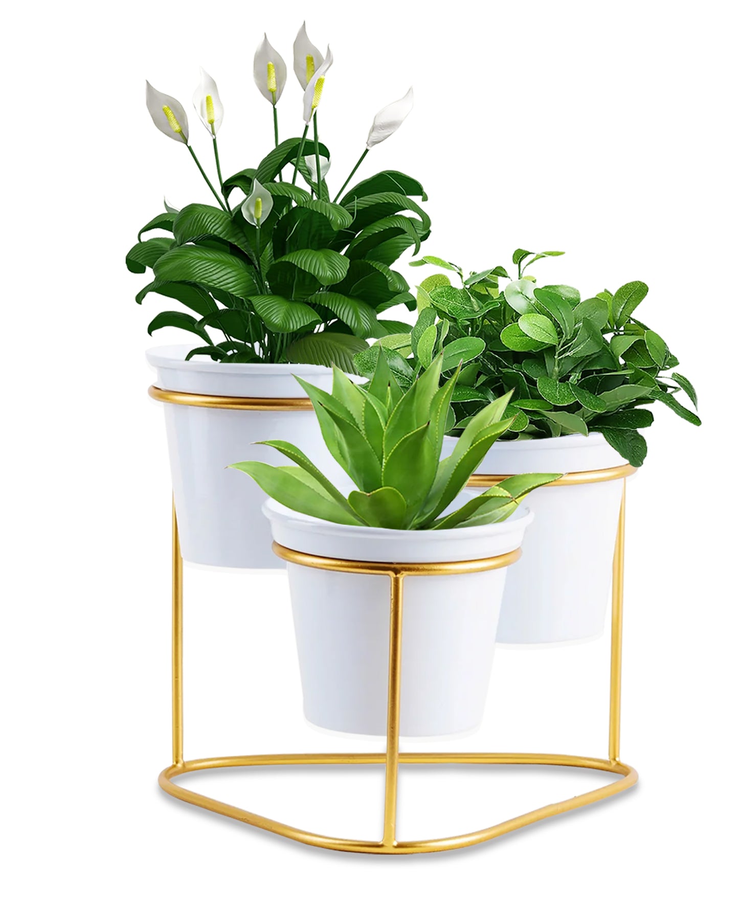 Homesake® Gold and White Metal Triple Planter ,Pot for Succulents, Cactus & Small Plants - Minimalistic Design for Desk Window Modern Kitchen