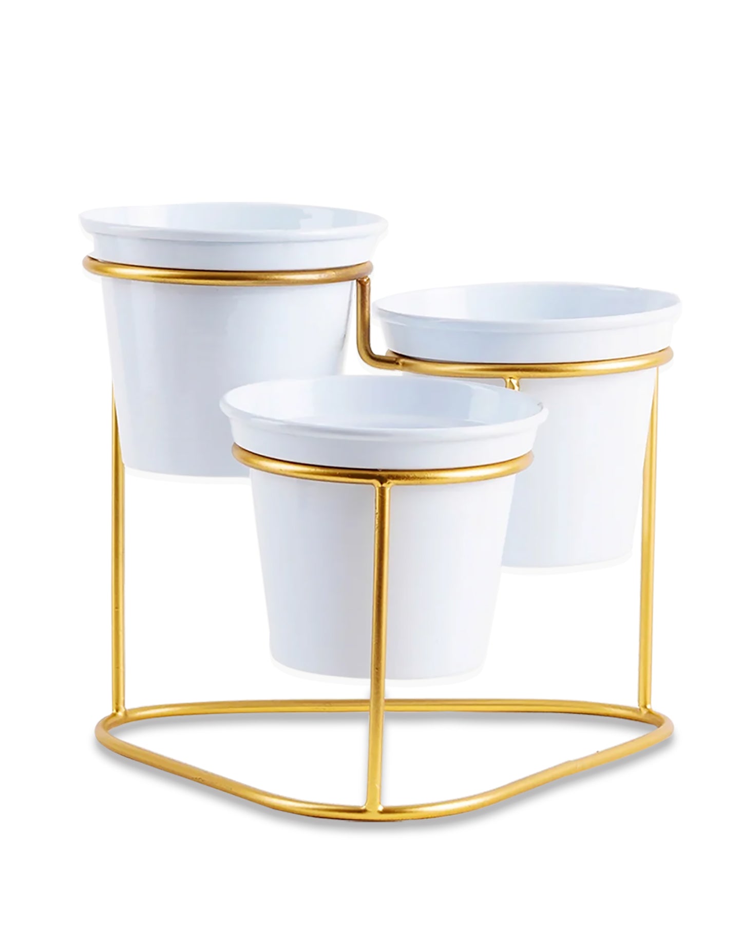 Homesake® Gold and White Metal Triple Planter ,Pot for Succulents, Cactus & Small Plants - Minimalistic Design for Desk Window Modern Kitchen